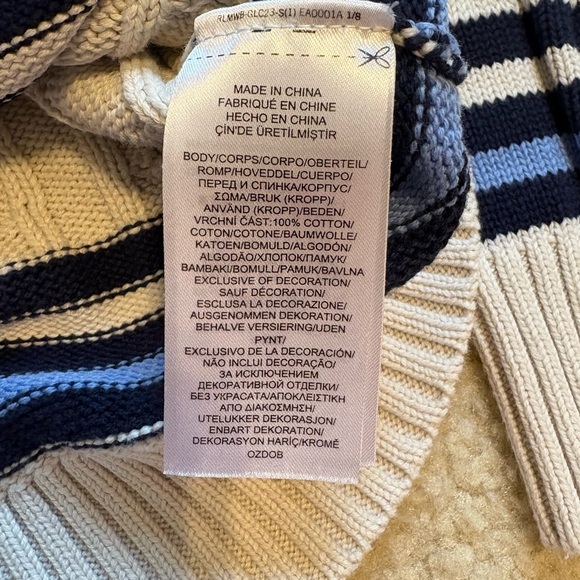 Lauren Ralph Lauren black label white & blue cable knit cricket sweater, sz PXS - Picture 6 of 6